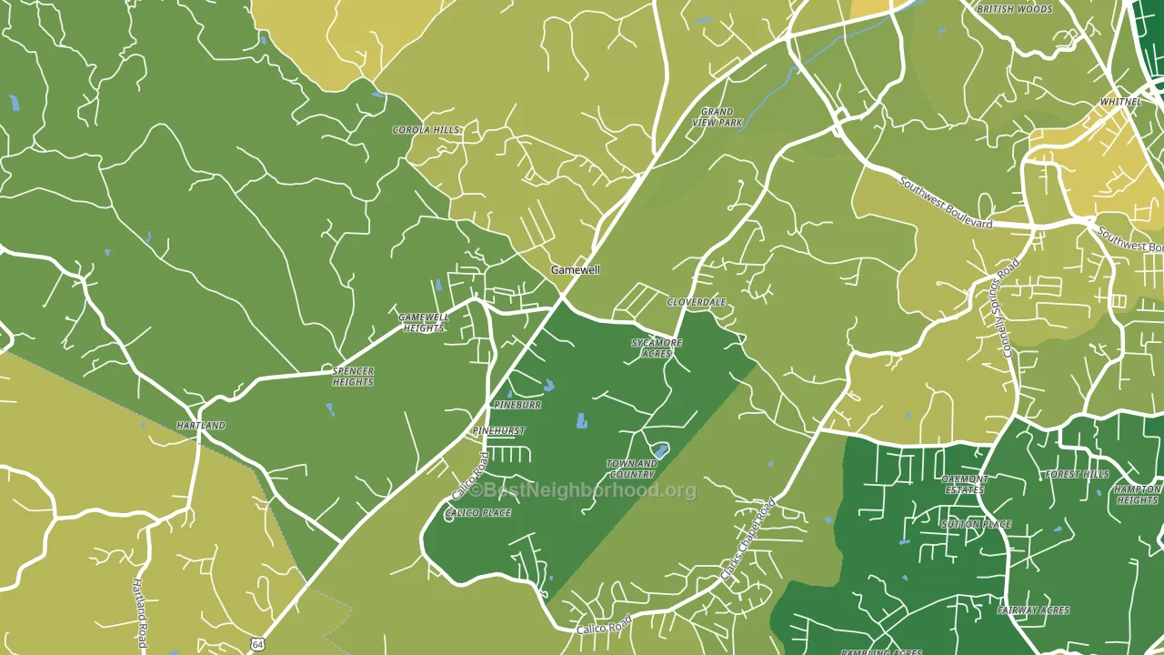 Gamewell, NC block-group voter-turnout map