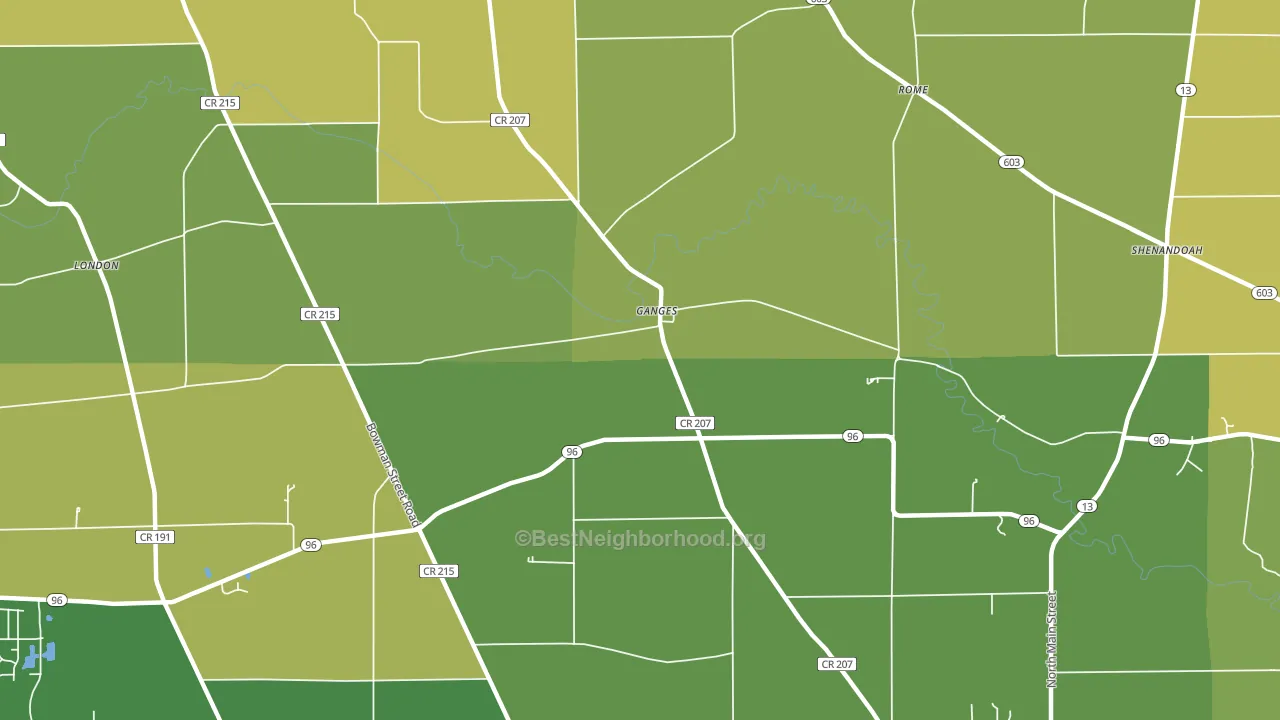 Ganges, OH block-group voter-turnout map