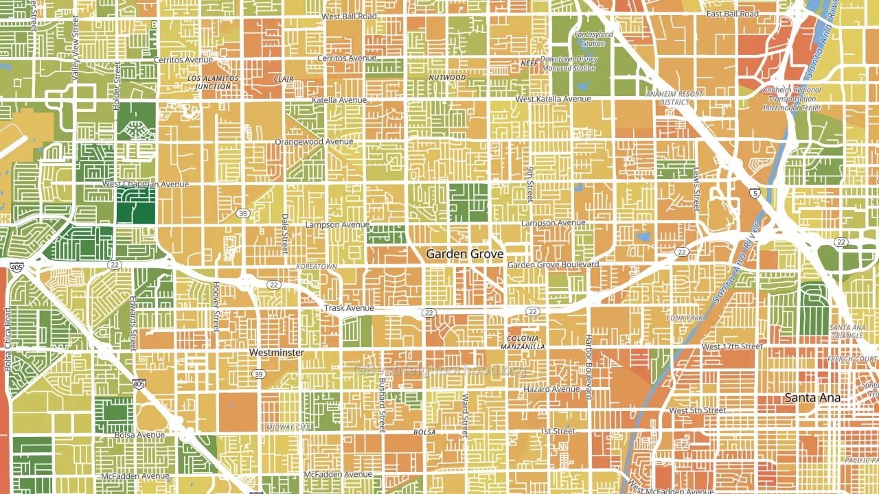 Garden Grove, CA block-group voter-turnout map