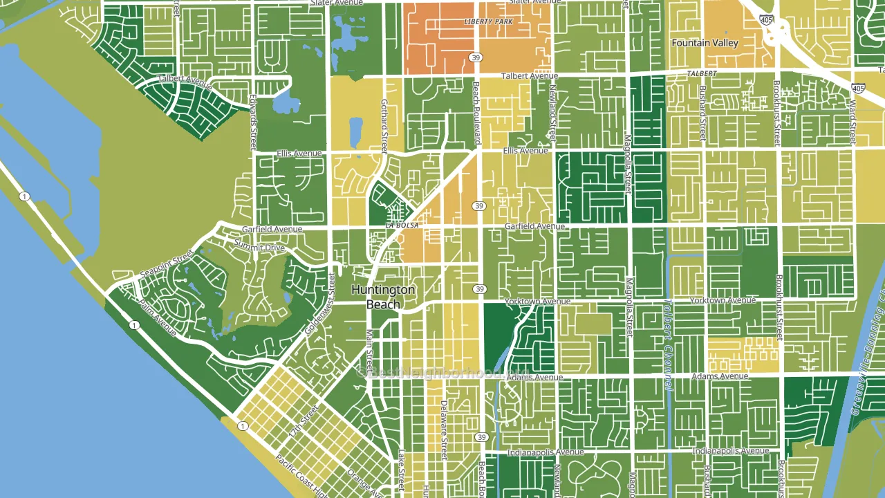 Garfield, Huntington Beach, CA block-group voter-turnout map