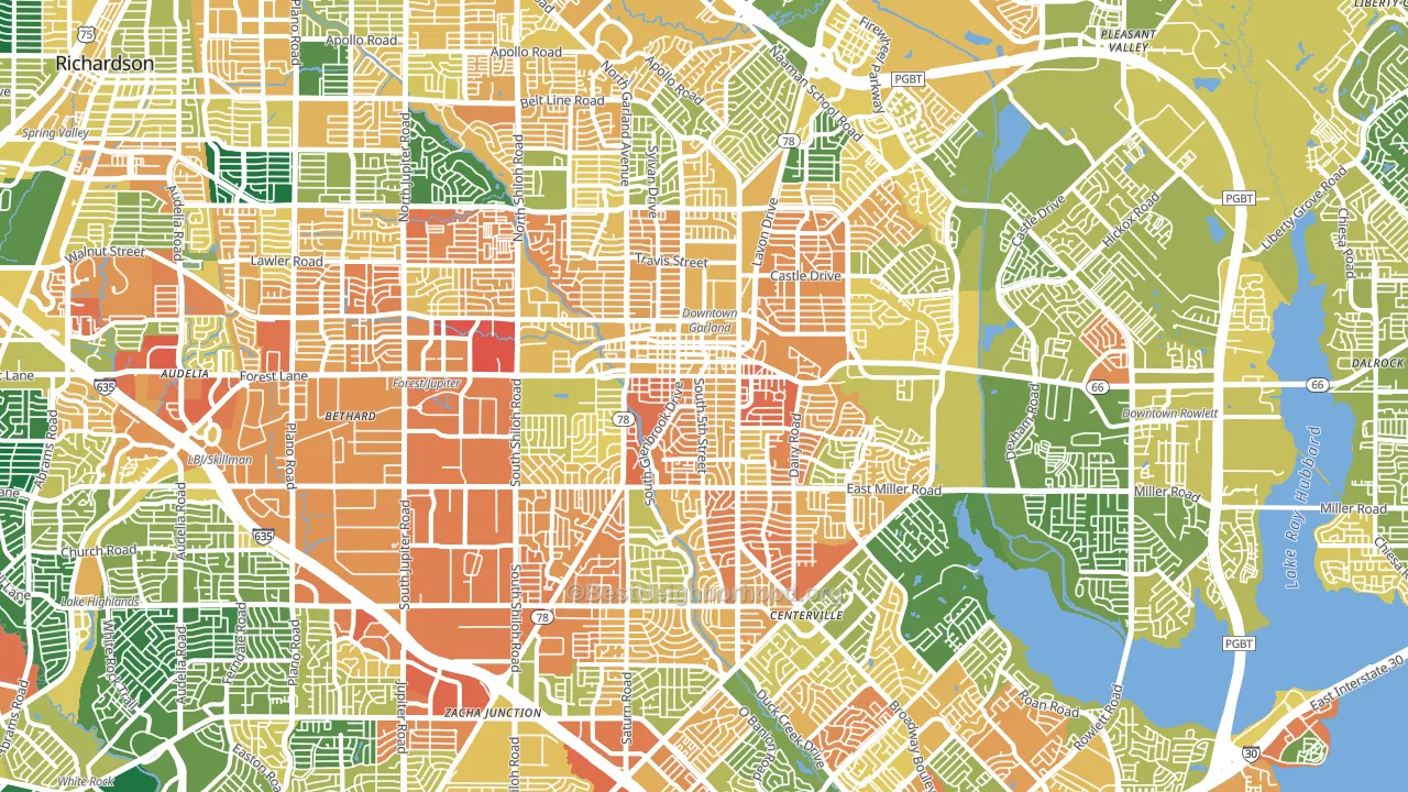 Garland, TX block-group voter-turnout map