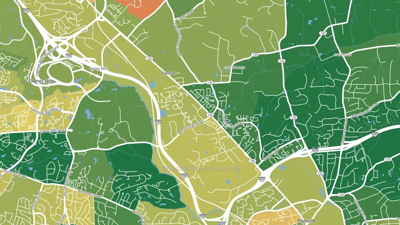 Garrison, Owings Mills, MD block-group voter-turnout map