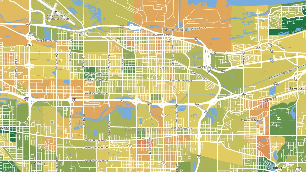 Gary, IN block-group voter-turnout map
