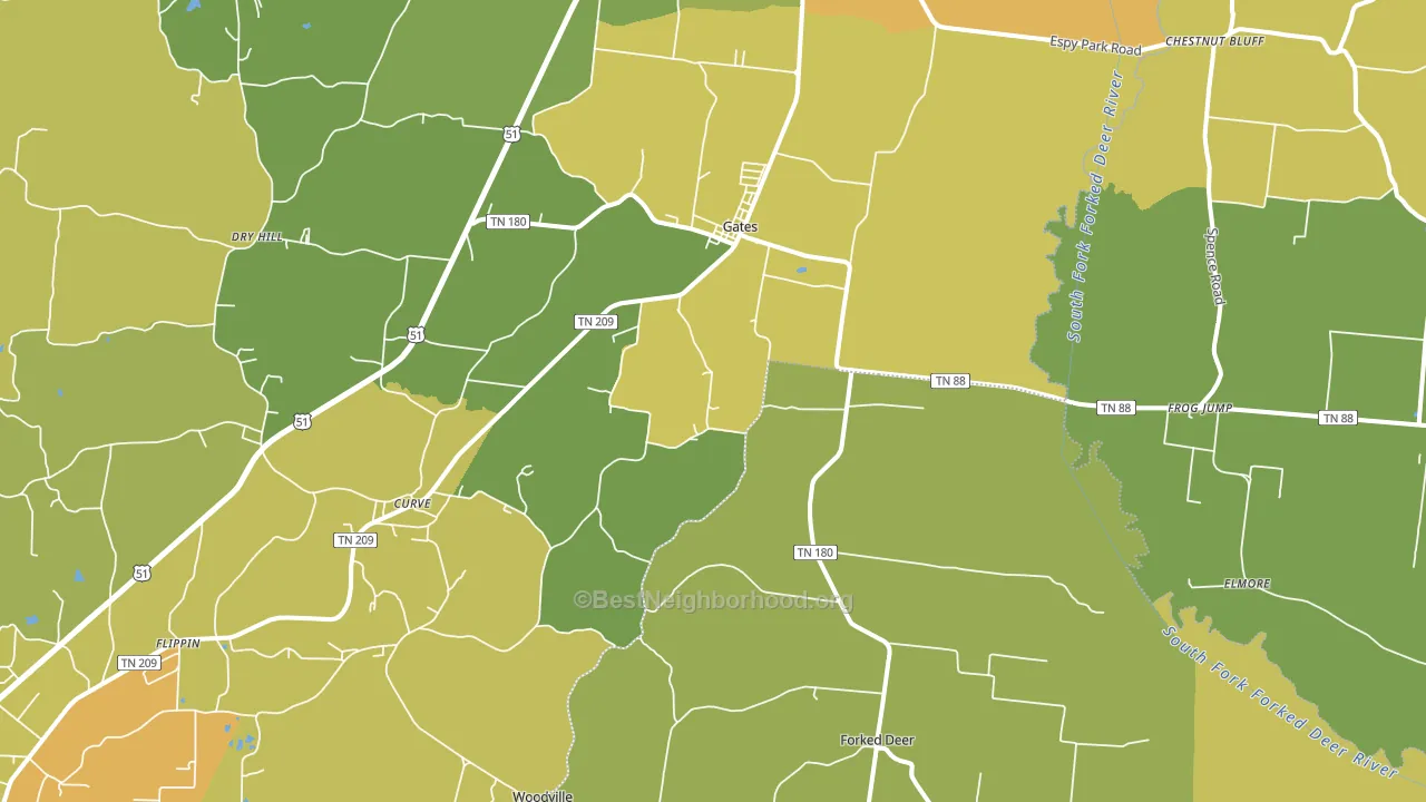 Gates, TN block-group voter-turnout map