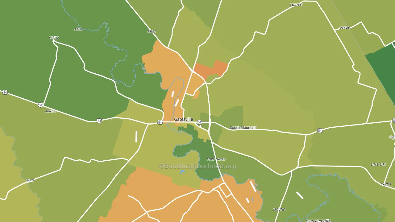 Gatesville, TX block-group voter-turnout map