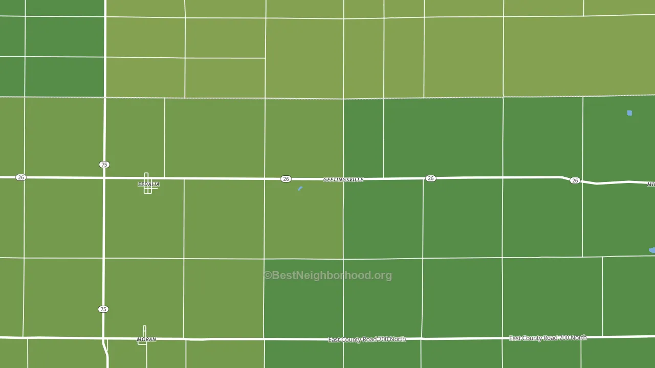 Geetingsville, IN block-group voter-turnout map