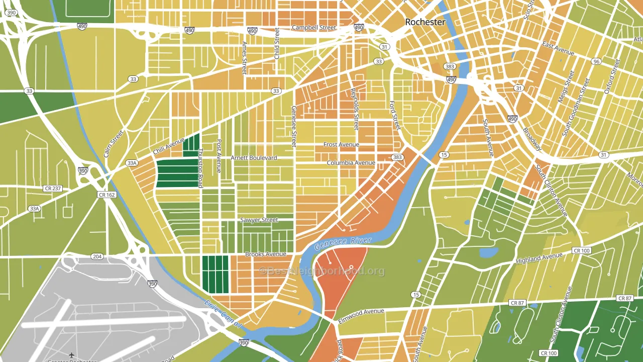 Genesee-Jefferson, Rochester, NY block-group voter-turnout map