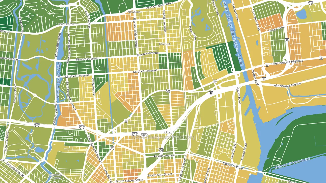 Gentilly Terrace, New Orleans, LA block-group voter-turnout map