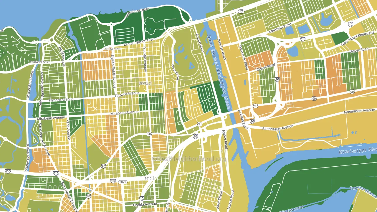 Gentilly Woods, New Orleans, LA block-group voter-turnout map