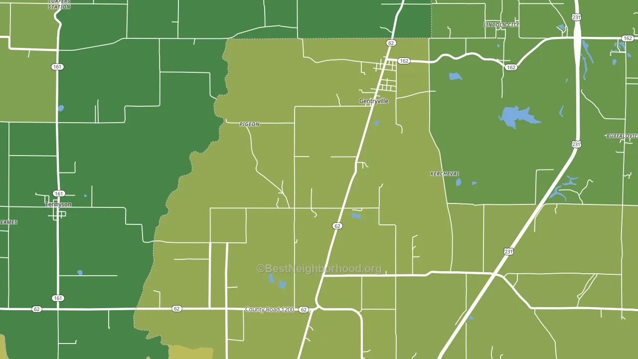 Gentryville, IN block-group voter-turnout map