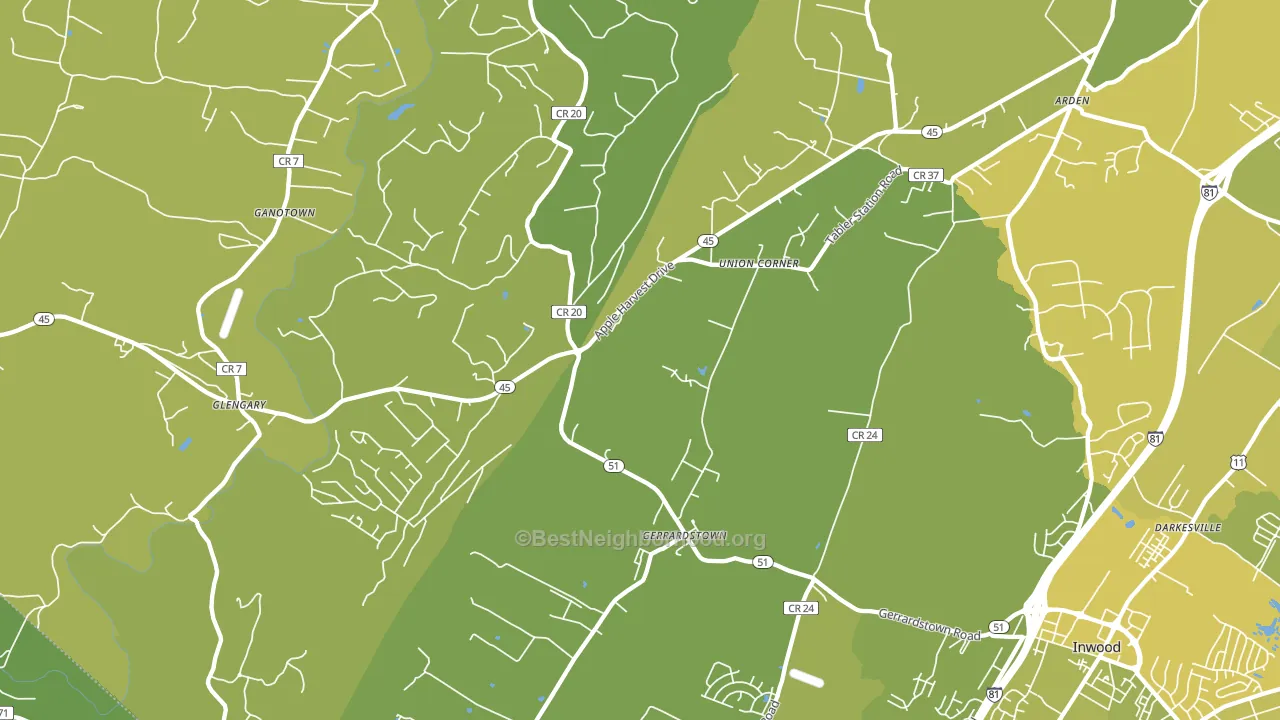 Gerrardstown, WV block-group voter-turnout map
