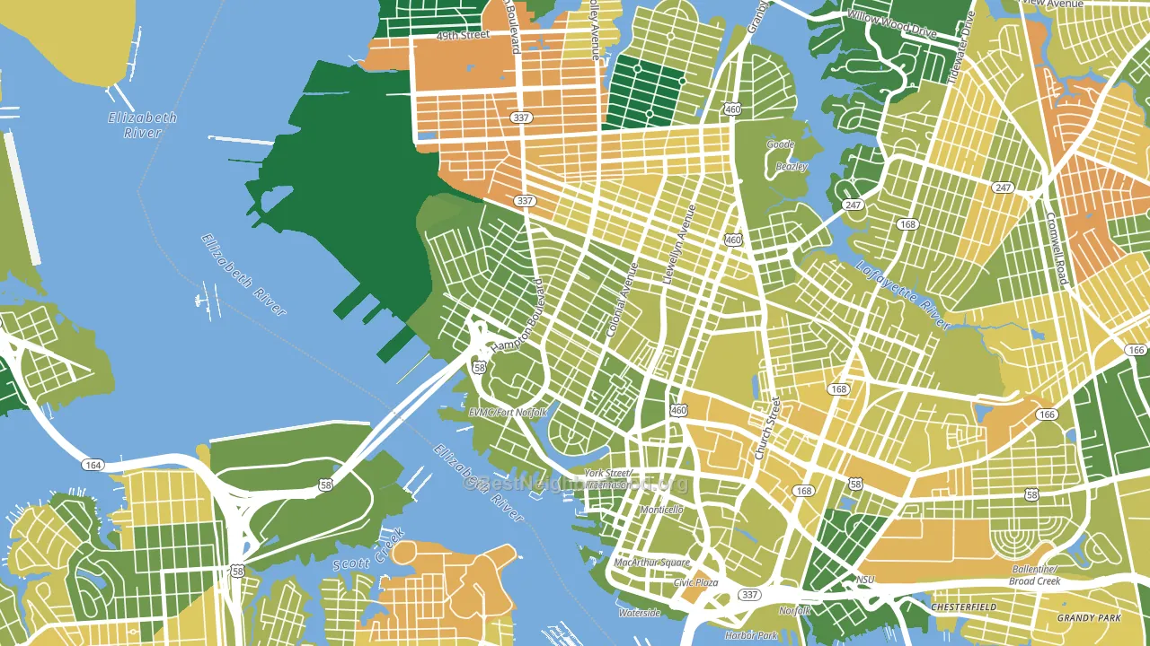 Ghent, Norfolk, VA block-group voter-turnout map