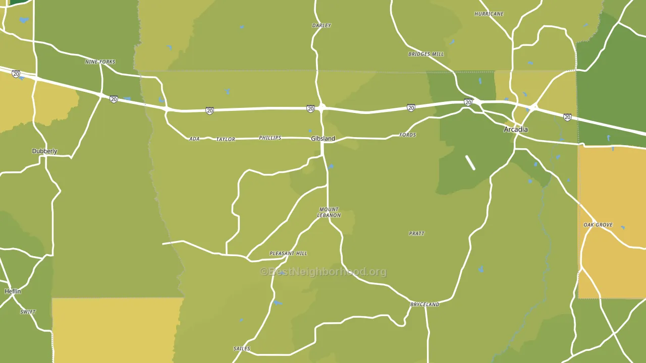 Gibsland, LA block-group voter-turnout map