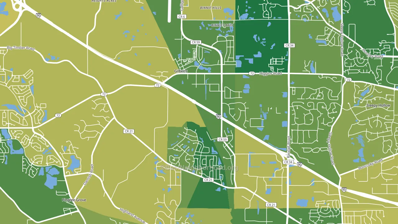 Gilberts, IL block-group voter-turnout map