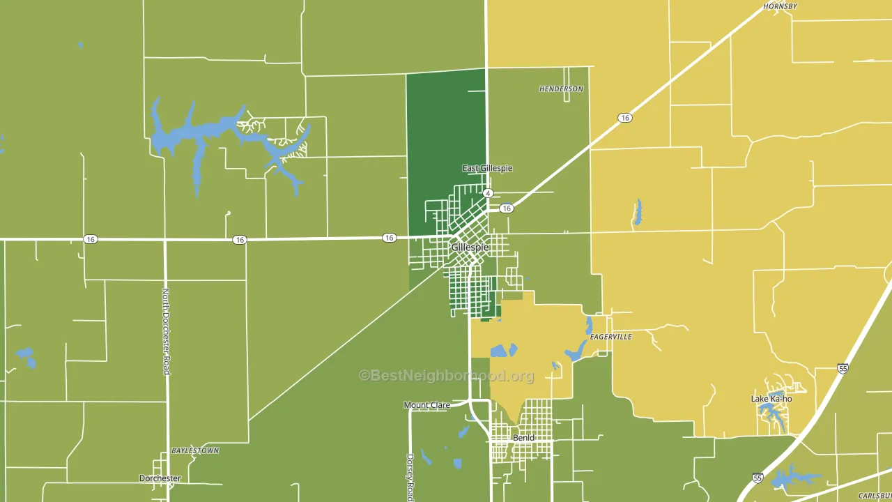 Gillespie, IL block-group voter-turnout map