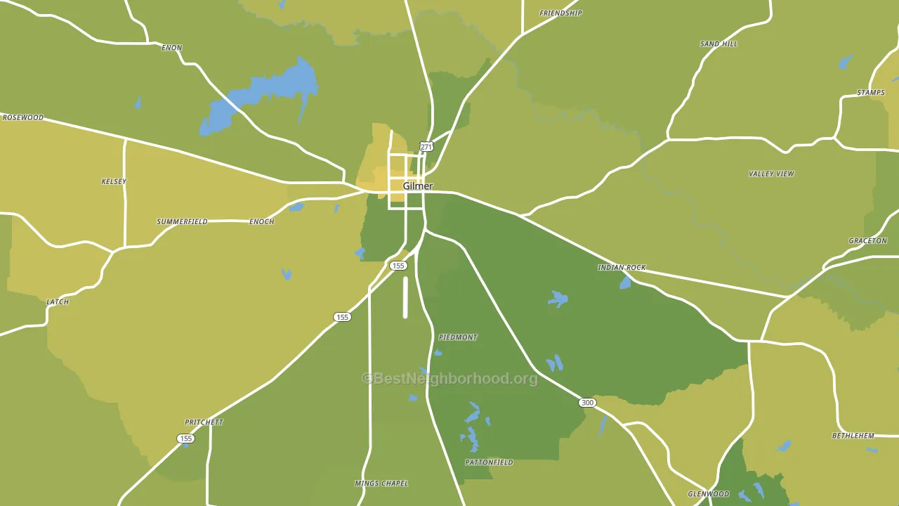 Gilmer, TX block-group voter-turnout map