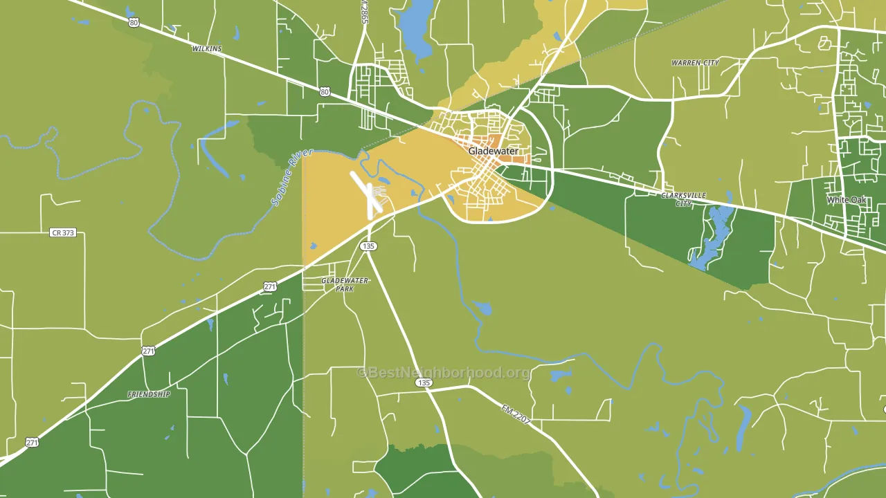 Gladewater, TX block-group voter-turnout map