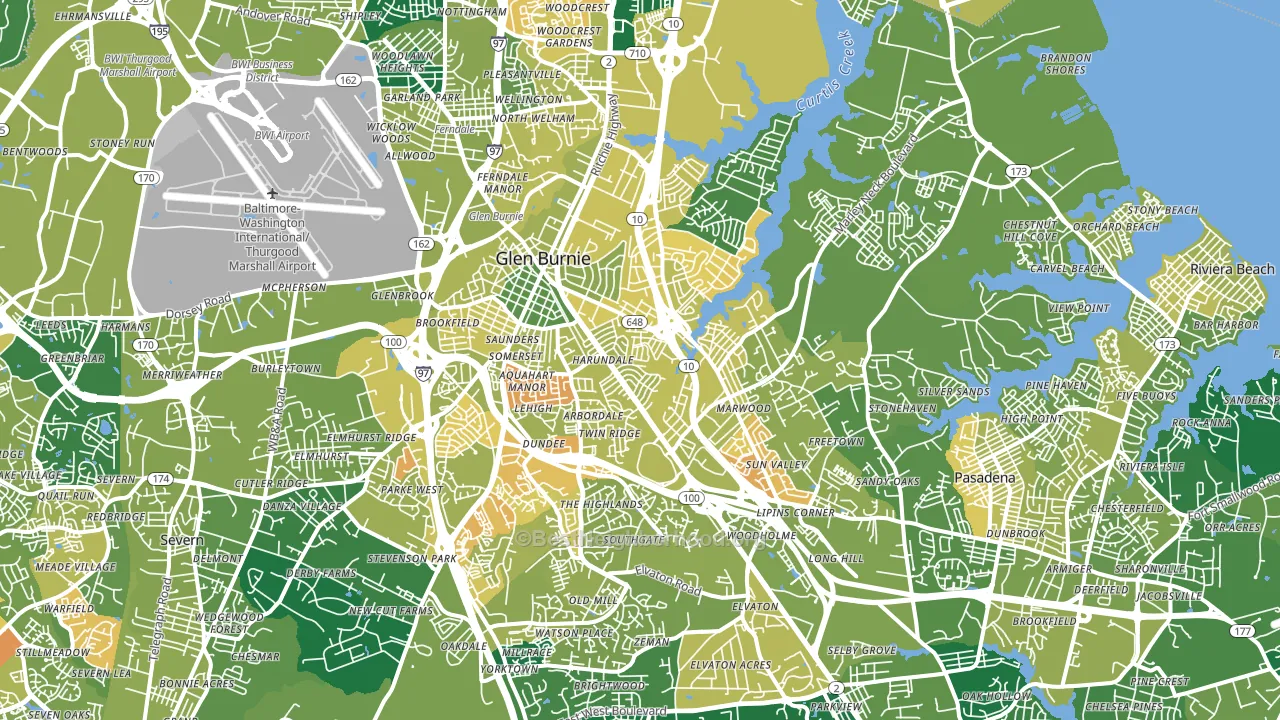 Glen Burnie, MD block-group voter-turnout map