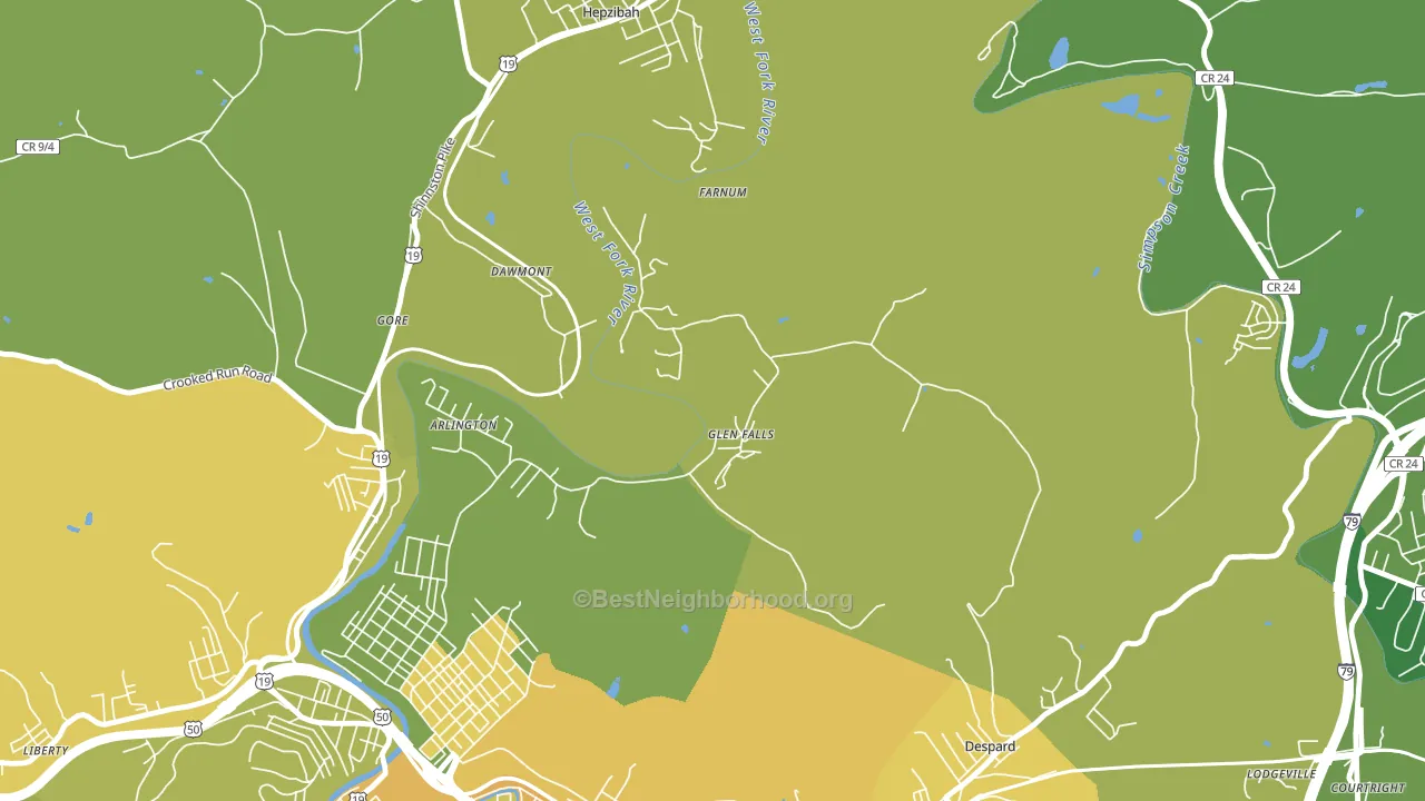 Glen Falls, WV block-group voter-turnout map