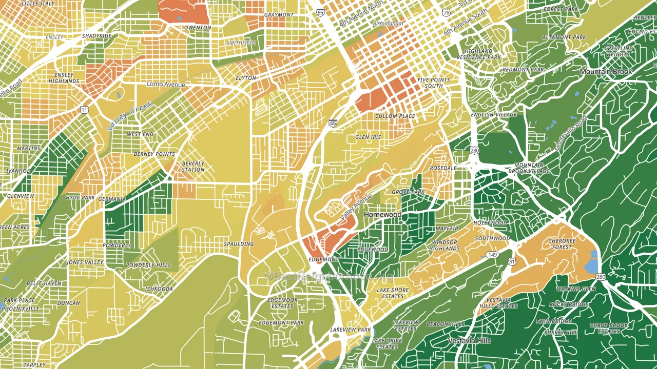 Glen Iris, Birmingham, AL block-group voter-turnout map
