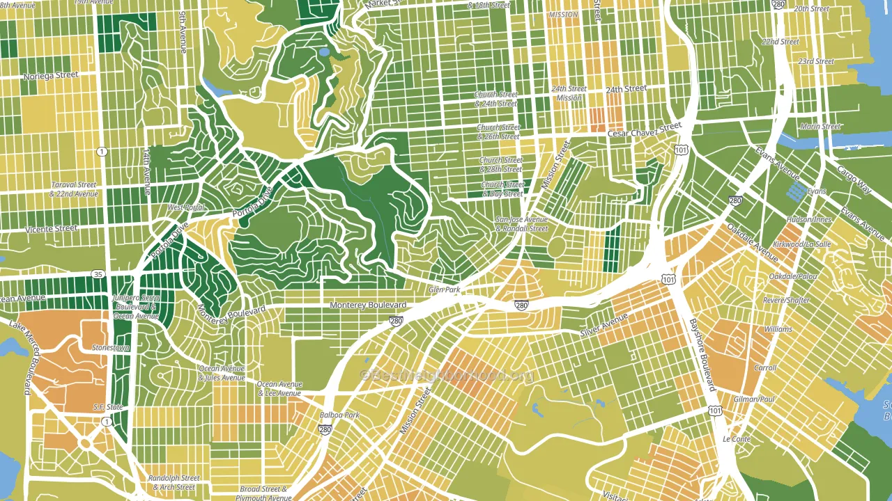 Glen Park, San Francisco, CA block-group voter-turnout map