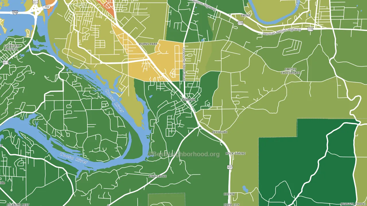 Glencoe, AL block-group voter-turnout map