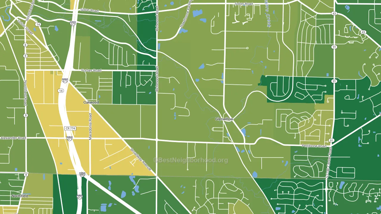 Glenwillow, OH block-group voter-turnout map