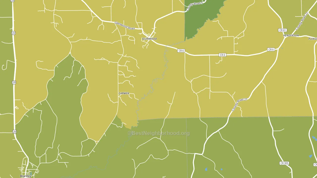 Glenwood, AL block-group voter-turnout map