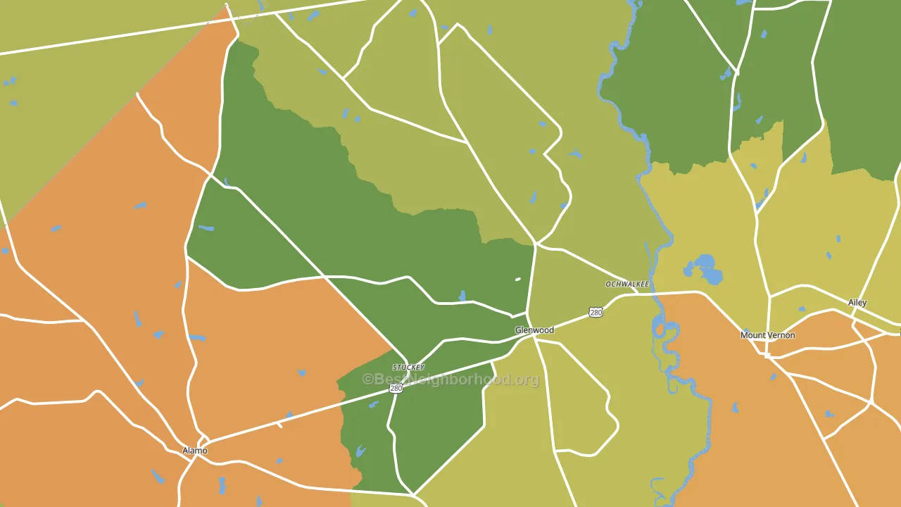 Glenwood, GA block-group voter-turnout map
