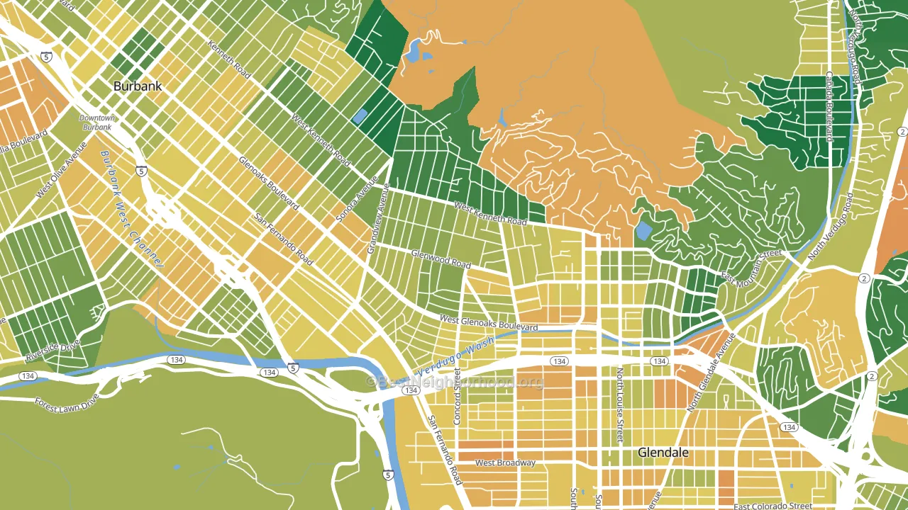 Glenwood, Glendale, CA block-group voter-turnout map