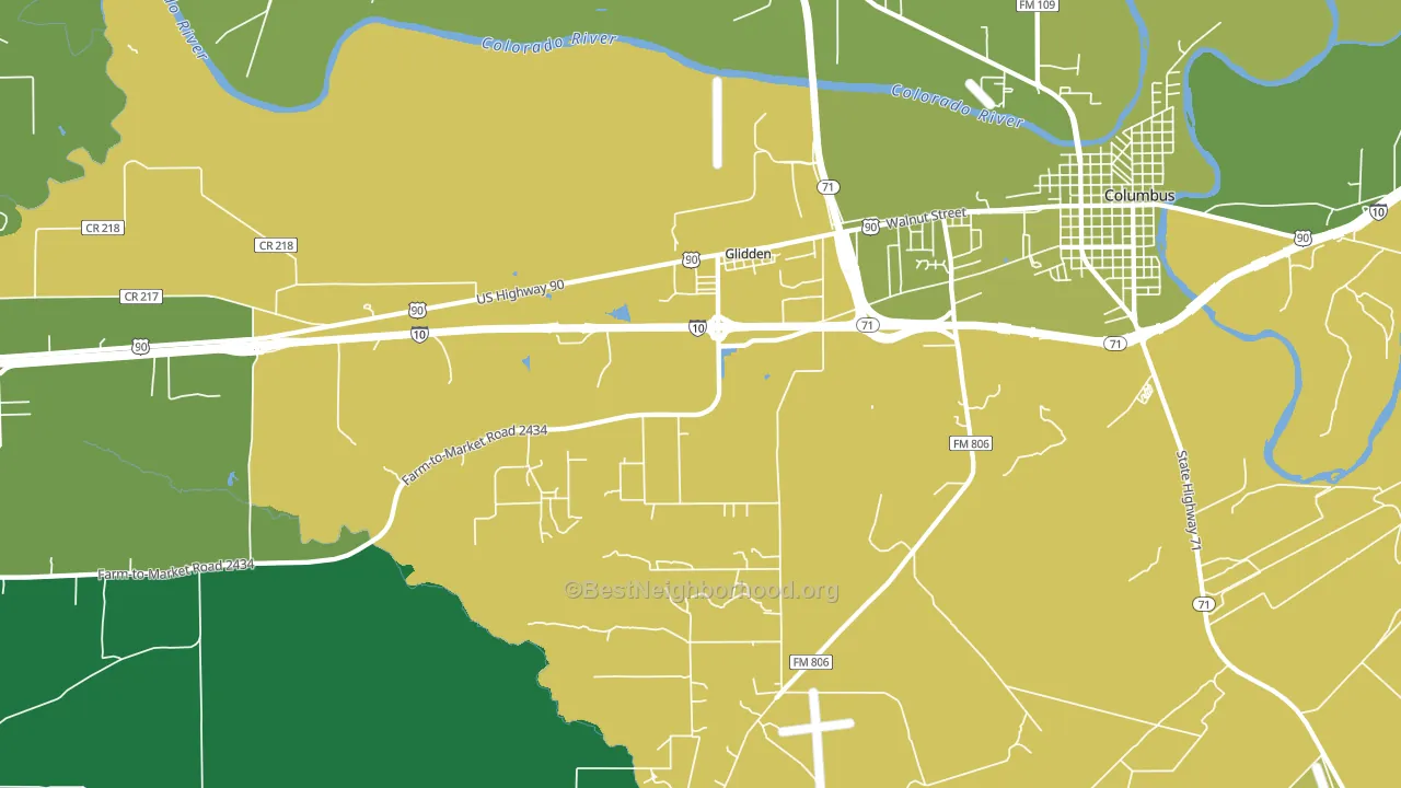 Glidden, TX block-group voter-turnout map