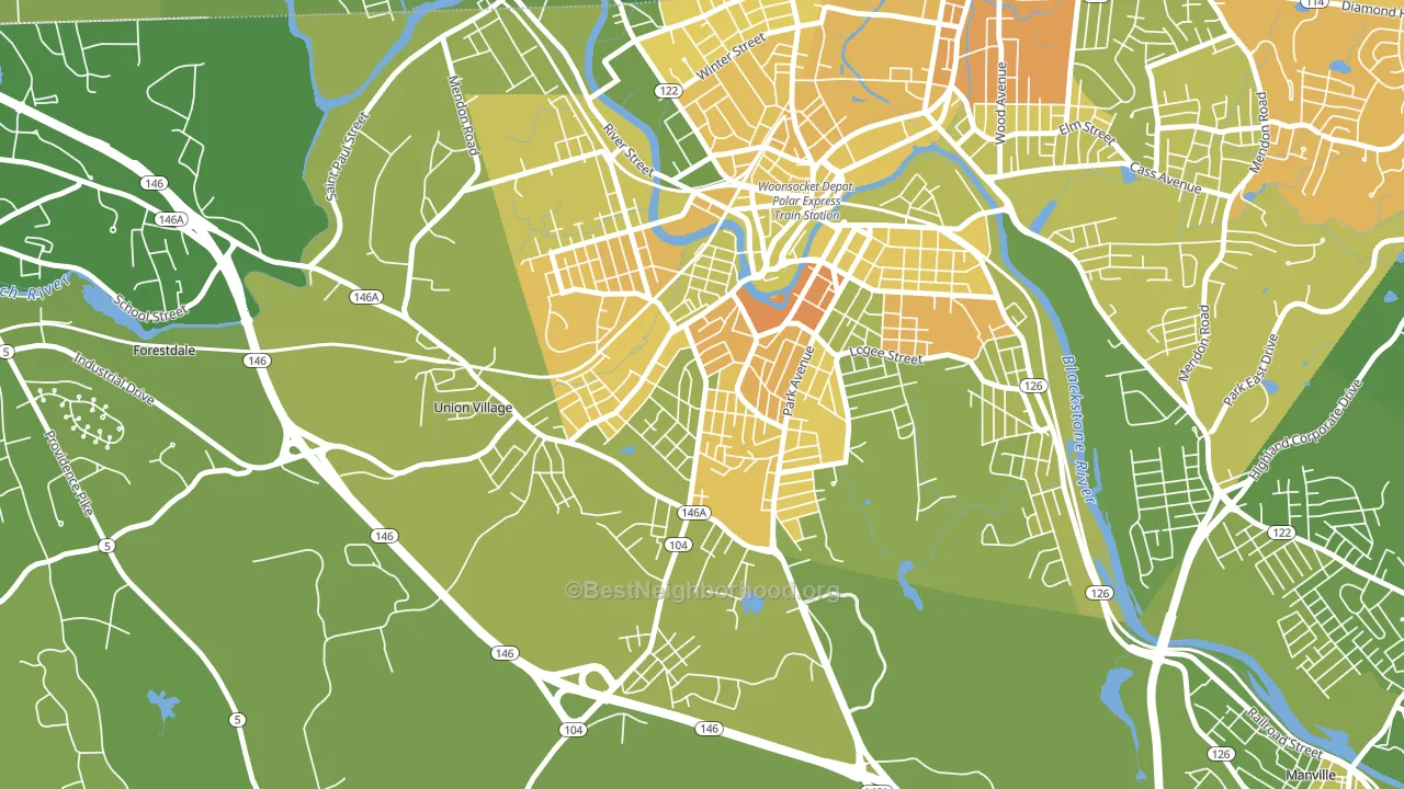 Globe, Woonsocket, RI block-group voter-turnout map