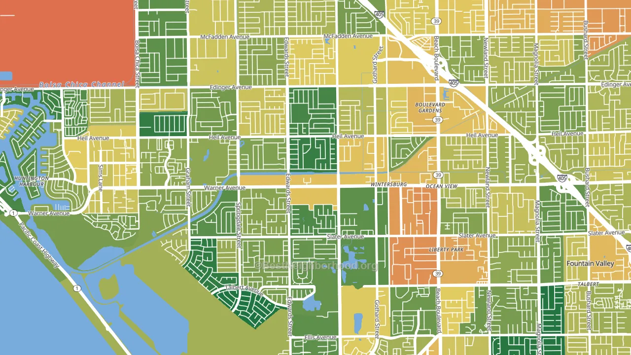 Goldenwest, Huntington Beach, CA block-group voter-turnout map