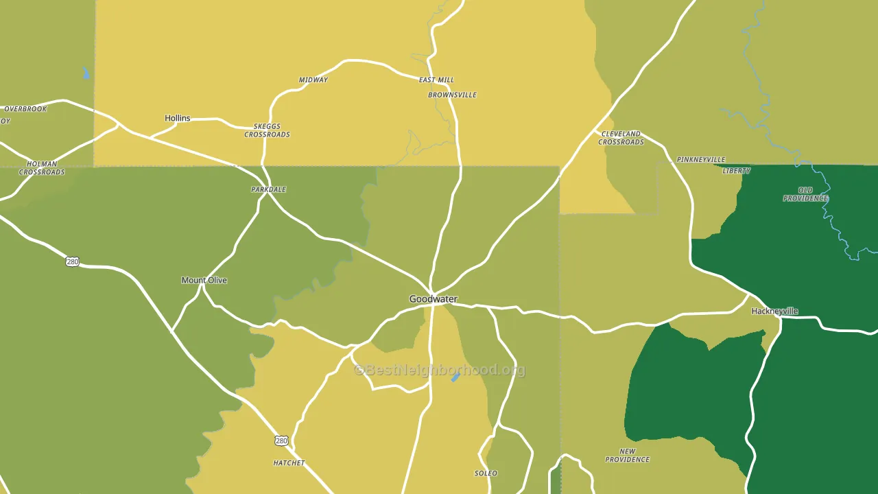 Goodwater, AL block-group voter-turnout map