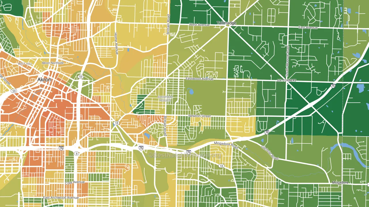 Goodyear Heights, Akron, OH block-group voter-turnout map
