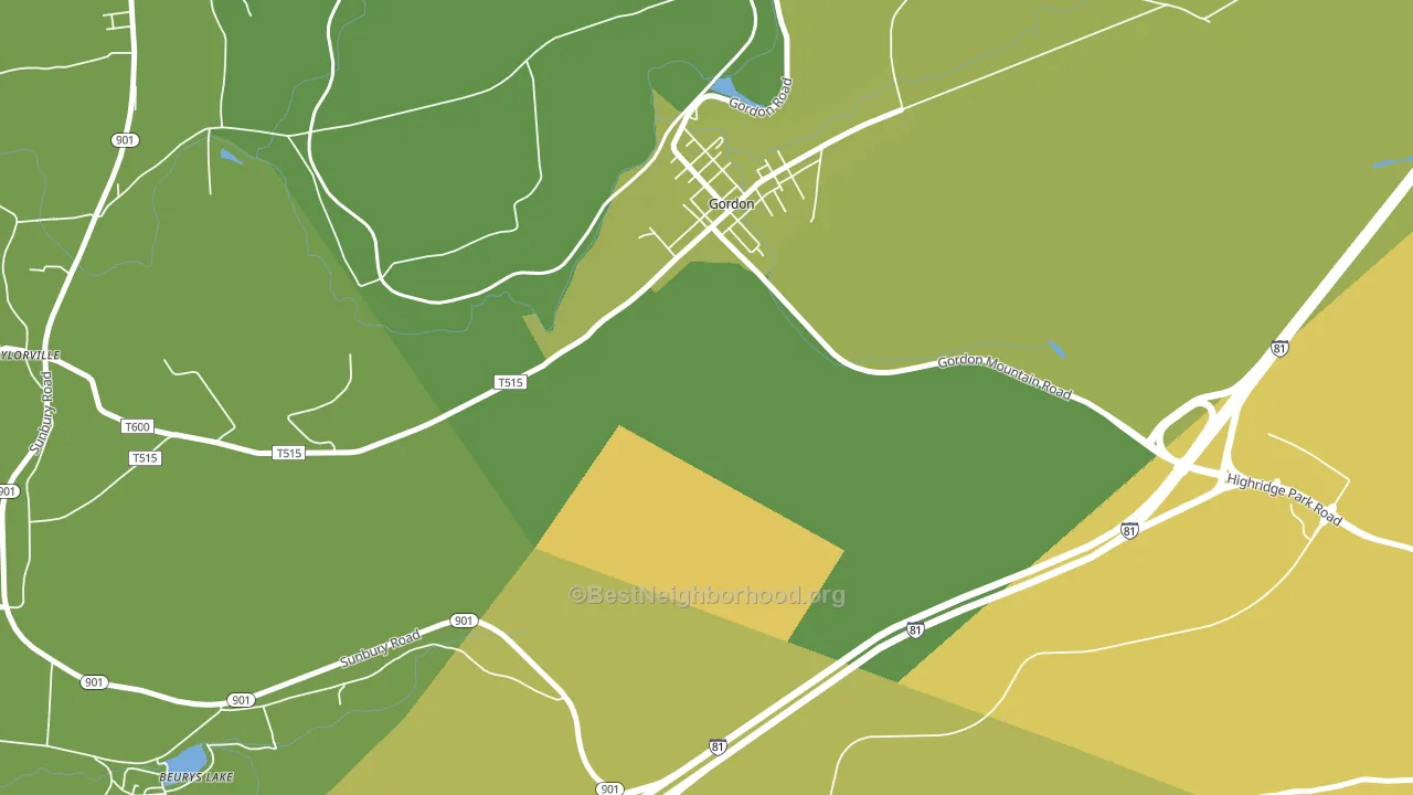 Gordon, PA block-group voter-turnout map