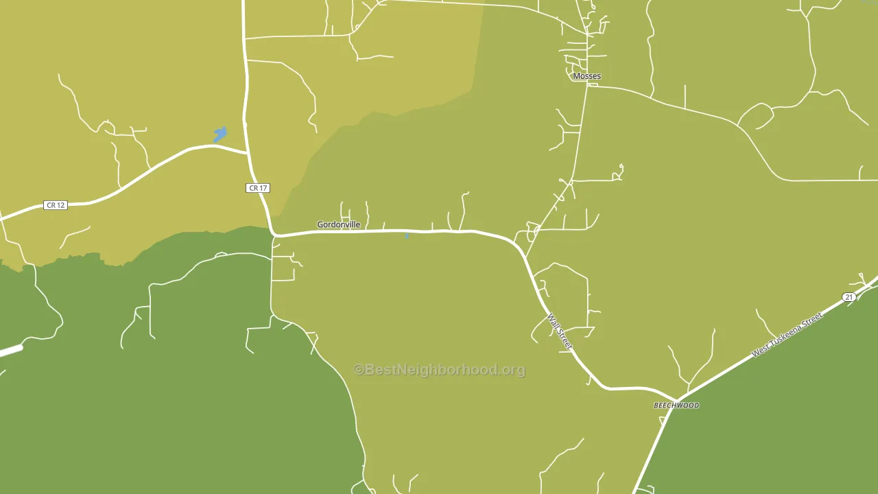 Gordonville, AL block-group voter-turnout map