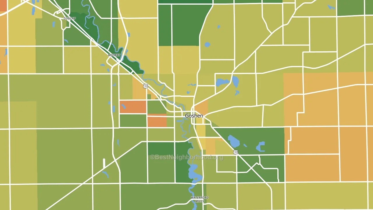 Goshen, IN block-group voter-turnout map