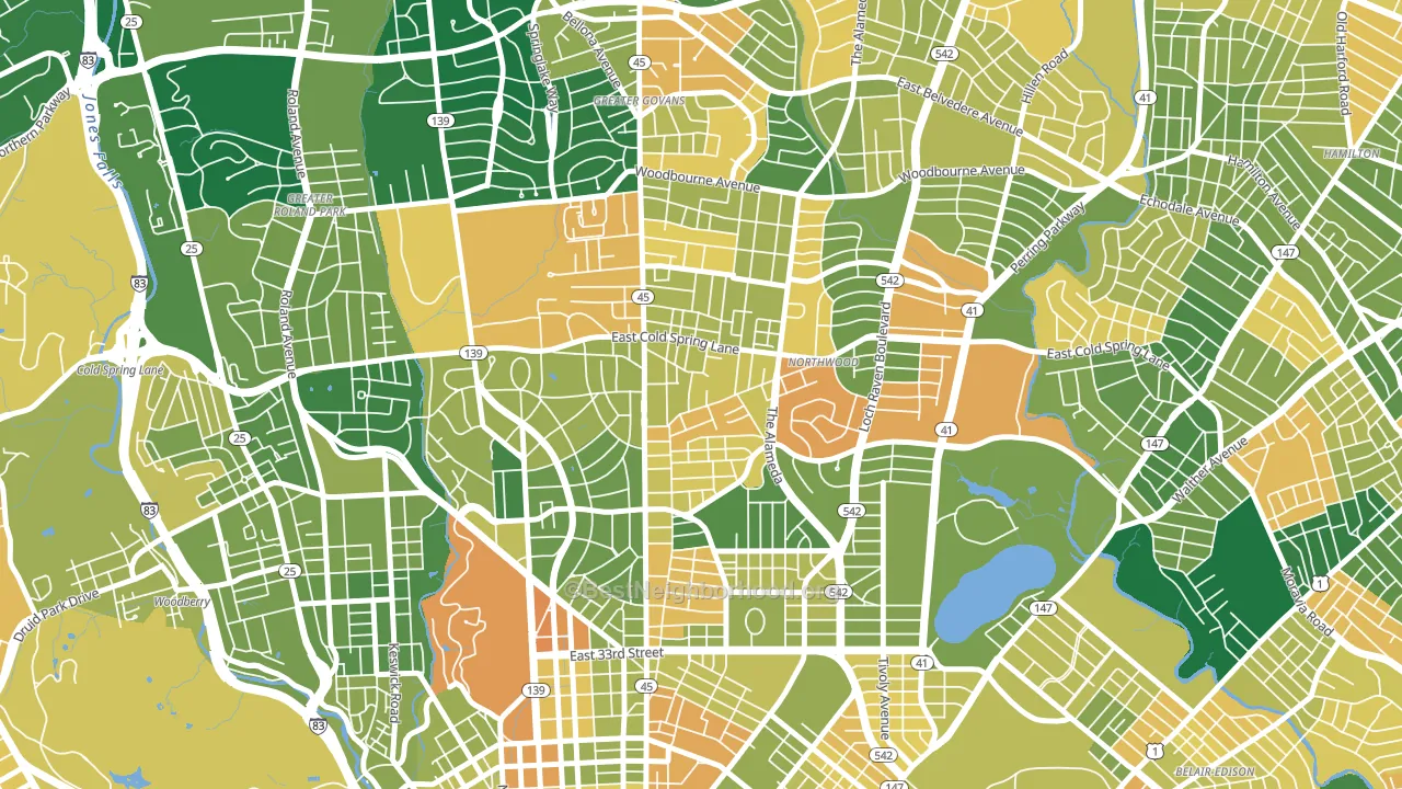 Govans, Baltimore, MD block-group voter-turnout map