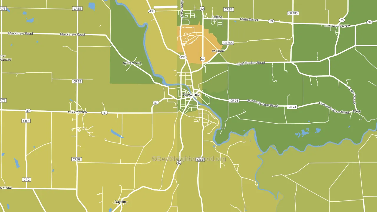 Gowanda, NY block-group voter-turnout map