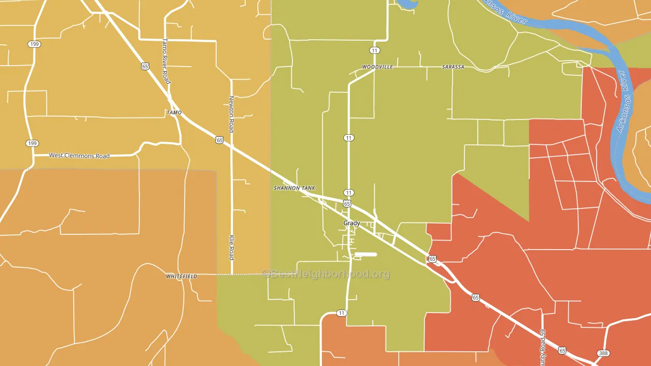 Grady, AR block-group voter-turnout map