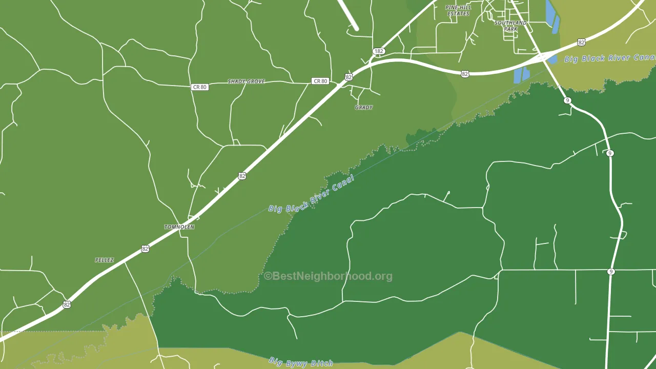 Grady, MS block-group voter-turnout map