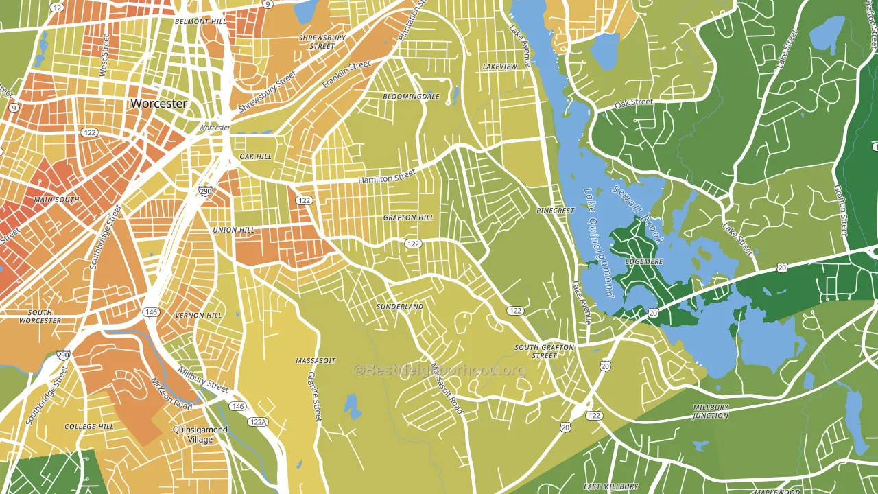 Grafton Hill, Worcester, MA block-group voter-turnout map