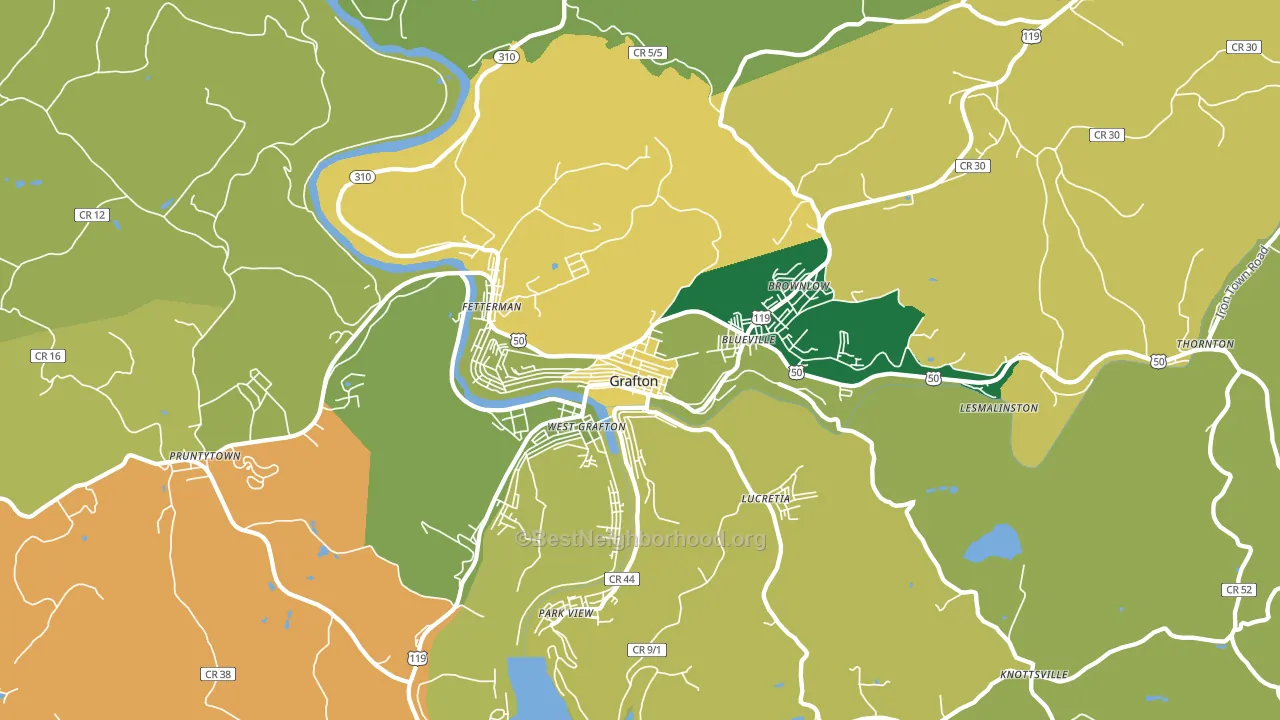 Grafton, WV block-group voter-turnout map