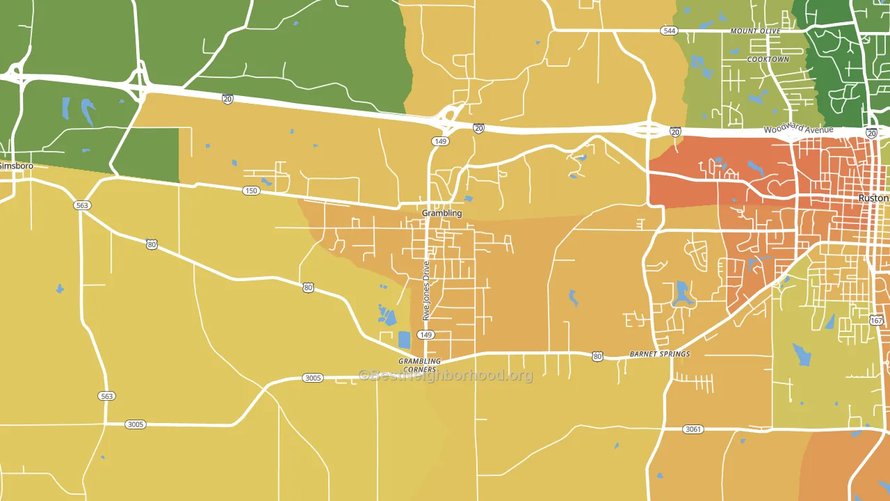 Grambling, LA block-group voter-turnout map