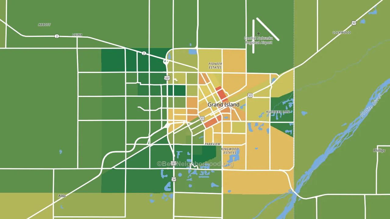 Grand Island, NE block-group voter-turnout map