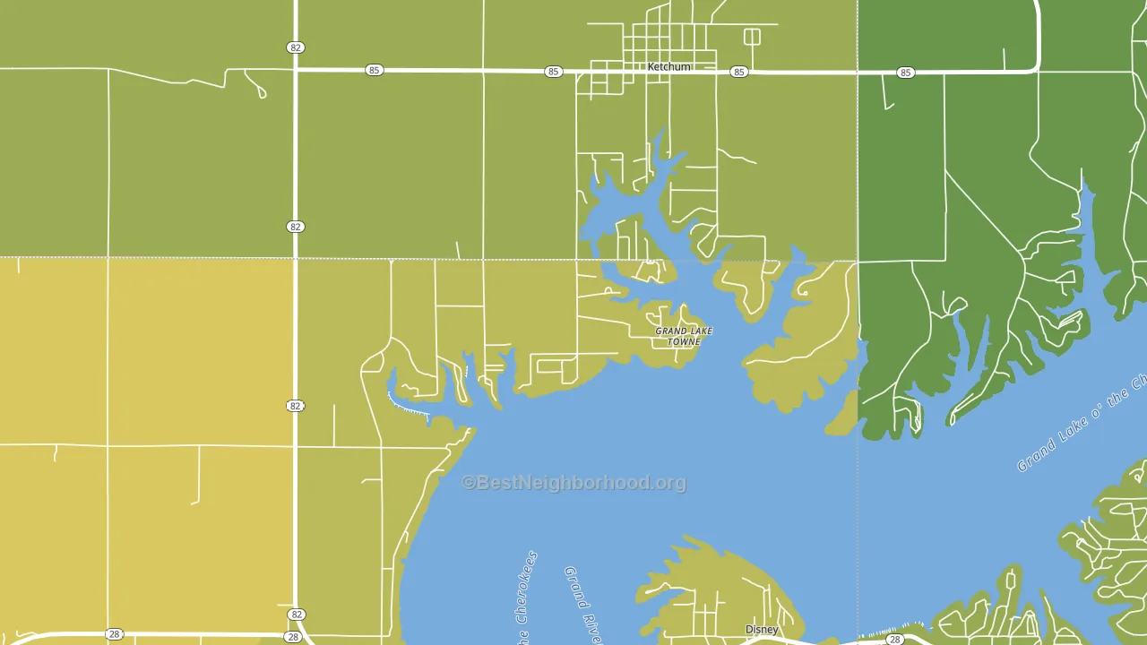 Grand Lake Towne, OK block-group voter-turnout map