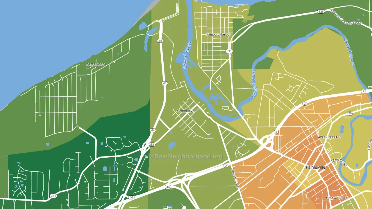 Grand River, OH block-group voter-turnout map
