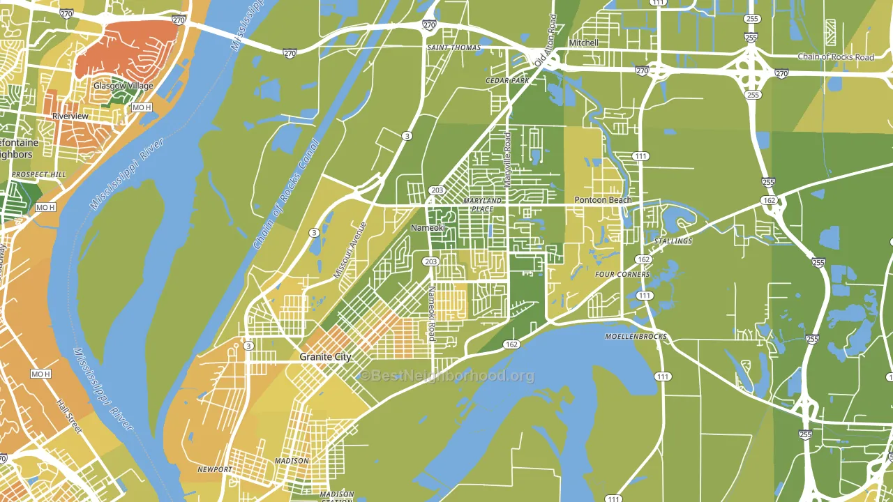 Granite City, IL block-group voter-turnout map