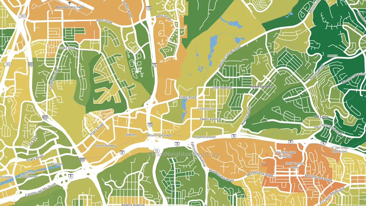 Grantville, San Diego, CA block-group voter-turnout map